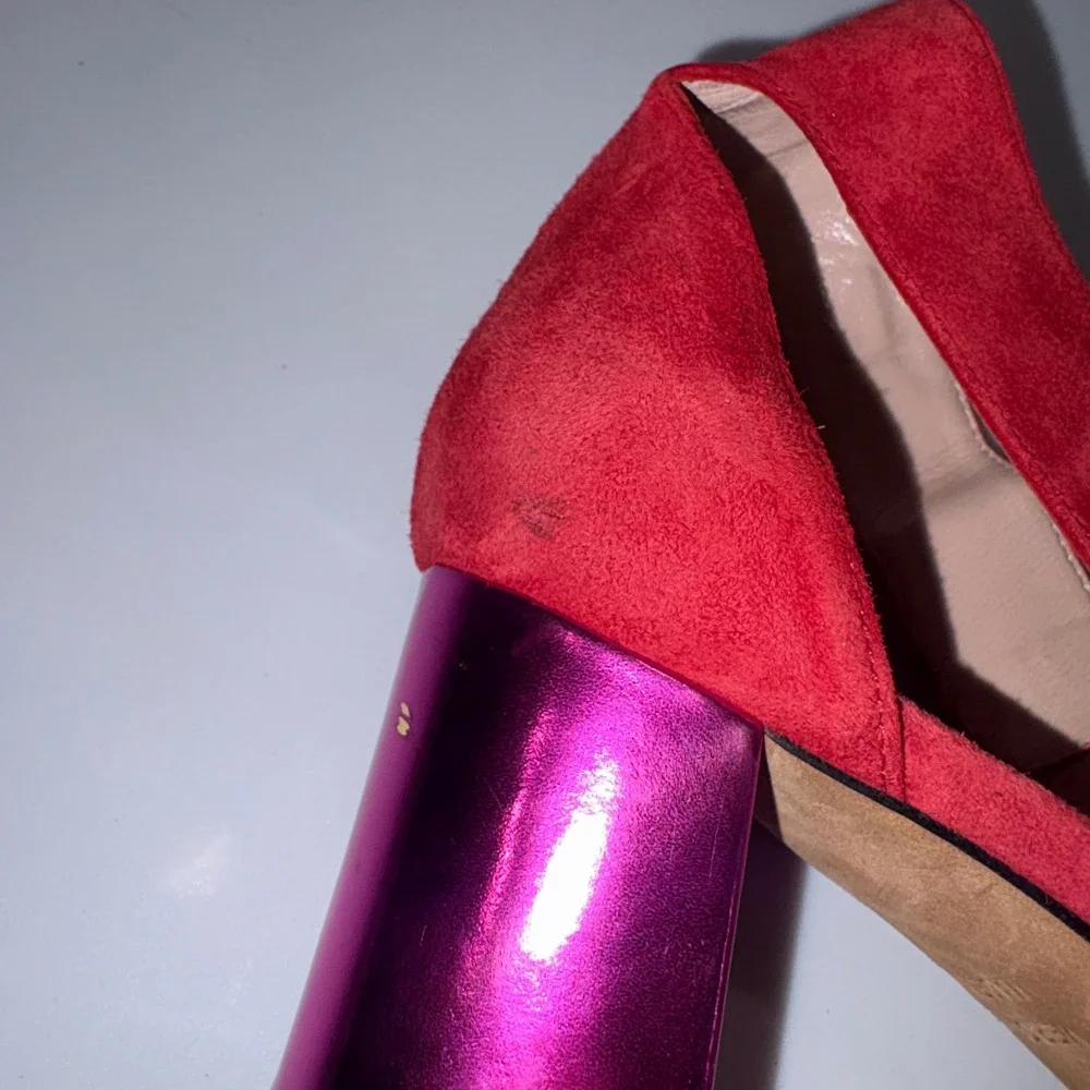 Suede Block Heel Ankle Strap Sandals Womens 6.5 Red Kate Spade